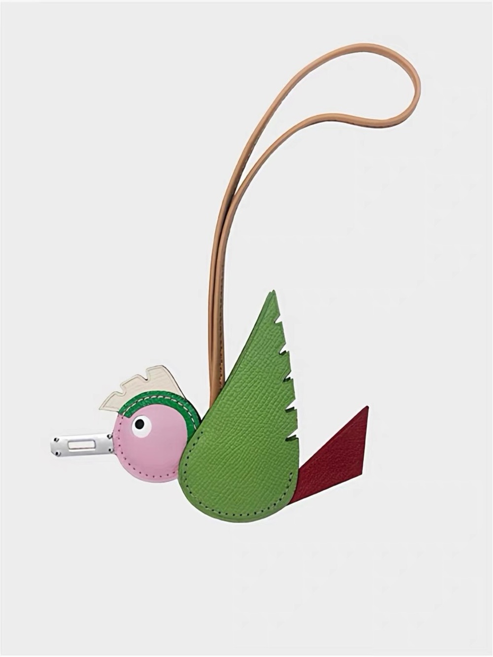 Luxury 100% Handmade Leather Birdy Bag Charm - Green/Pink